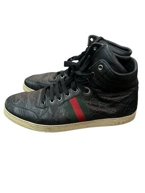 Gucci Black High-Top Sneakers with Green & Red Web Stripe
